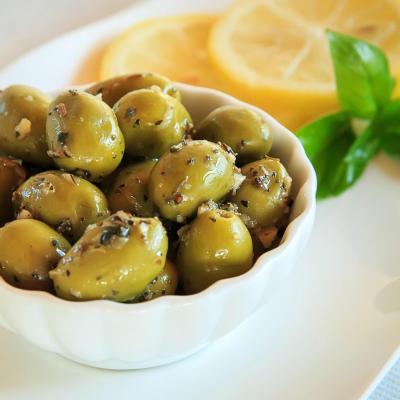 Lucques olives with basil, lemon and garlic - AOP France